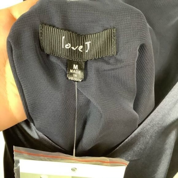 Love J Navy Blue Satin V-Neck Slip Dress Women Medium With Scarf NEW NWT - Picture 3 of 7